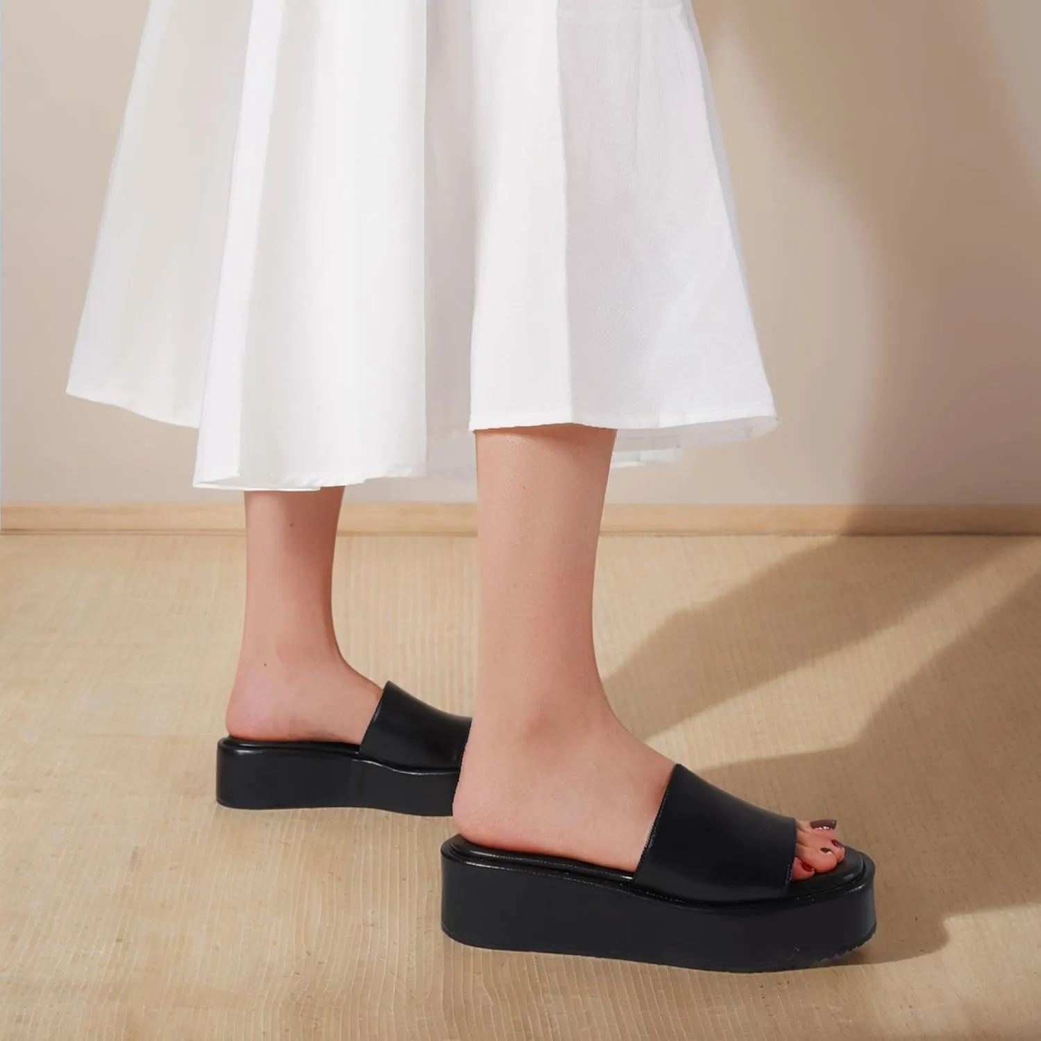 Chunky Platform Sandals Women Comfy Padded Wedge Sandals Square Open Toe Soft Mules Platform Slides for Women Summer Casual Flatform Shoes