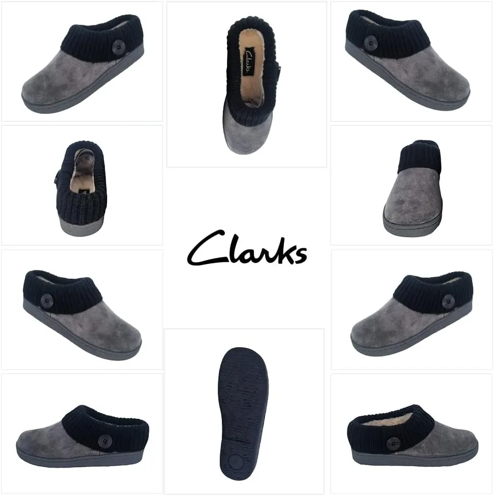 Clarks Amanda Grey Indoor Outdoor Clog Rounded Closed Toe Winter Mules