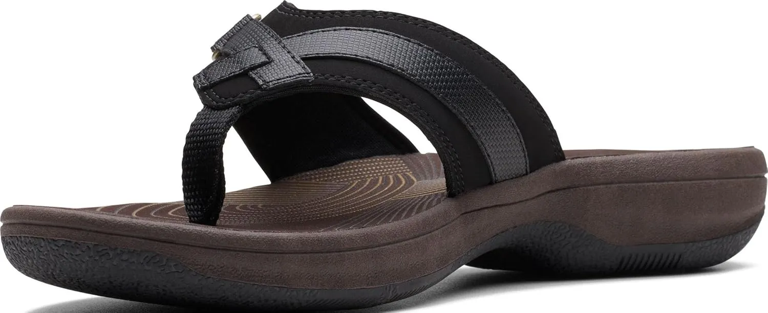 Clarks Womens Breeze Sea Flip-Flop Sandals - Comfortable Flip Flop with Adjustable Hook and Arch Support - Casual Summer Wearing Cloudsteppers for Everyday