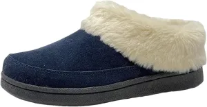 Clarks Women's Faux Fur Clog Indoor and Outdoor Slipper (Navy, 9 M US)