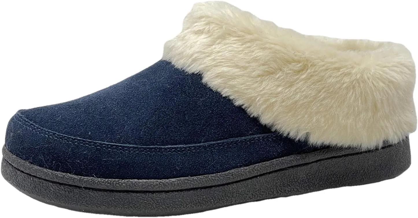 Clarks Women's Faux Fur Clog Indoor and Outdoor Slipper (Navy, 9 M US)