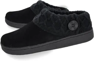 Clarks Womens Suede Leather Comfort Clog Knitted Collar Slipper - Plush Faux Fur Trim - Indoor Outdoor House Slippers For Women (Black/BlackX 8M)
