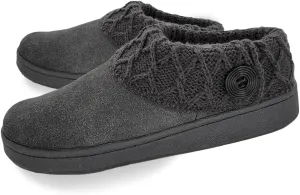Clarks Womens Suede Leather Comfort Clog Knitted Collar Slipper - Plush Faux Fur Trim - Indoor Outdoor House Slippers For Women (Grey/GreyX 8M)