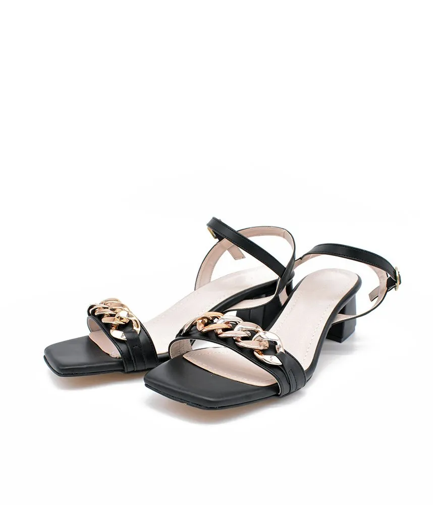 Classy Black Block Heel Chain Sandals
