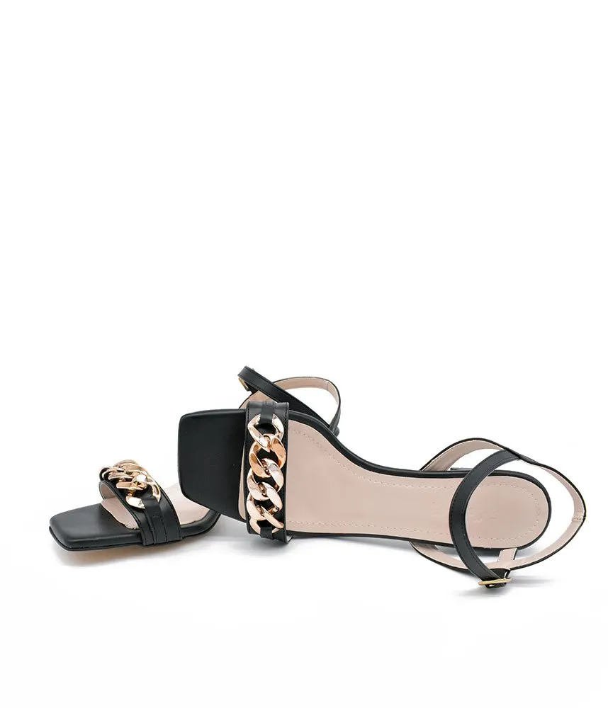 Classy Black Block Heel Chain Sandals