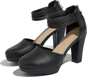 Closed Toe Heels Platform Heels Ankle Strap Dress Shoes for Women