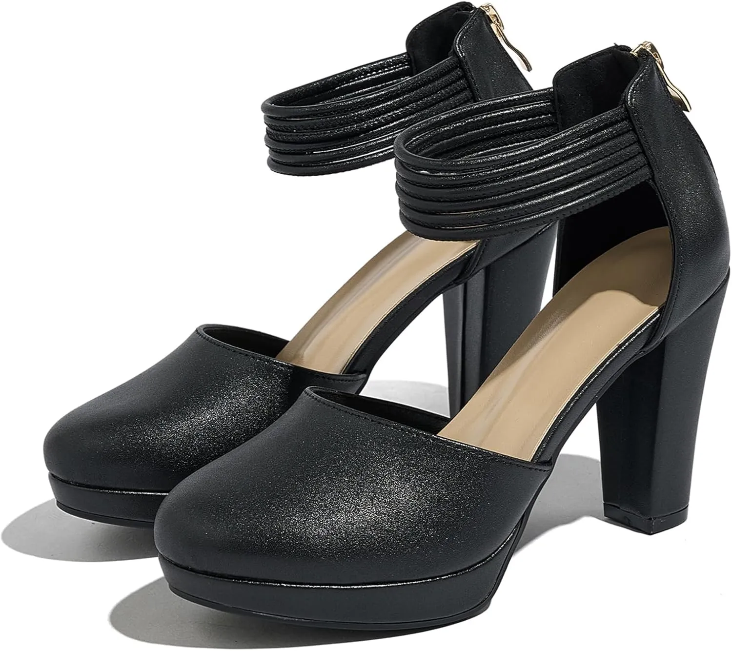 Closed Toe Heels Platform Heels Ankle Strap Dress Shoes for Women