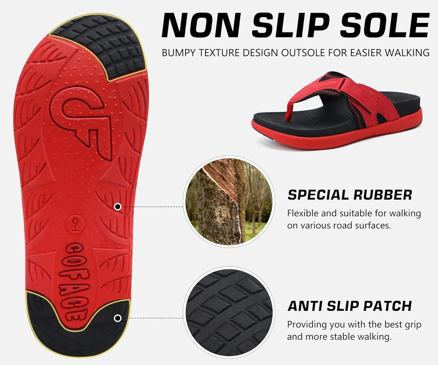 COFACE Flip Flops for Men with Arch Support Comfortable Man Thong Sandals Adjustable Beach Flip-flop Outdoor