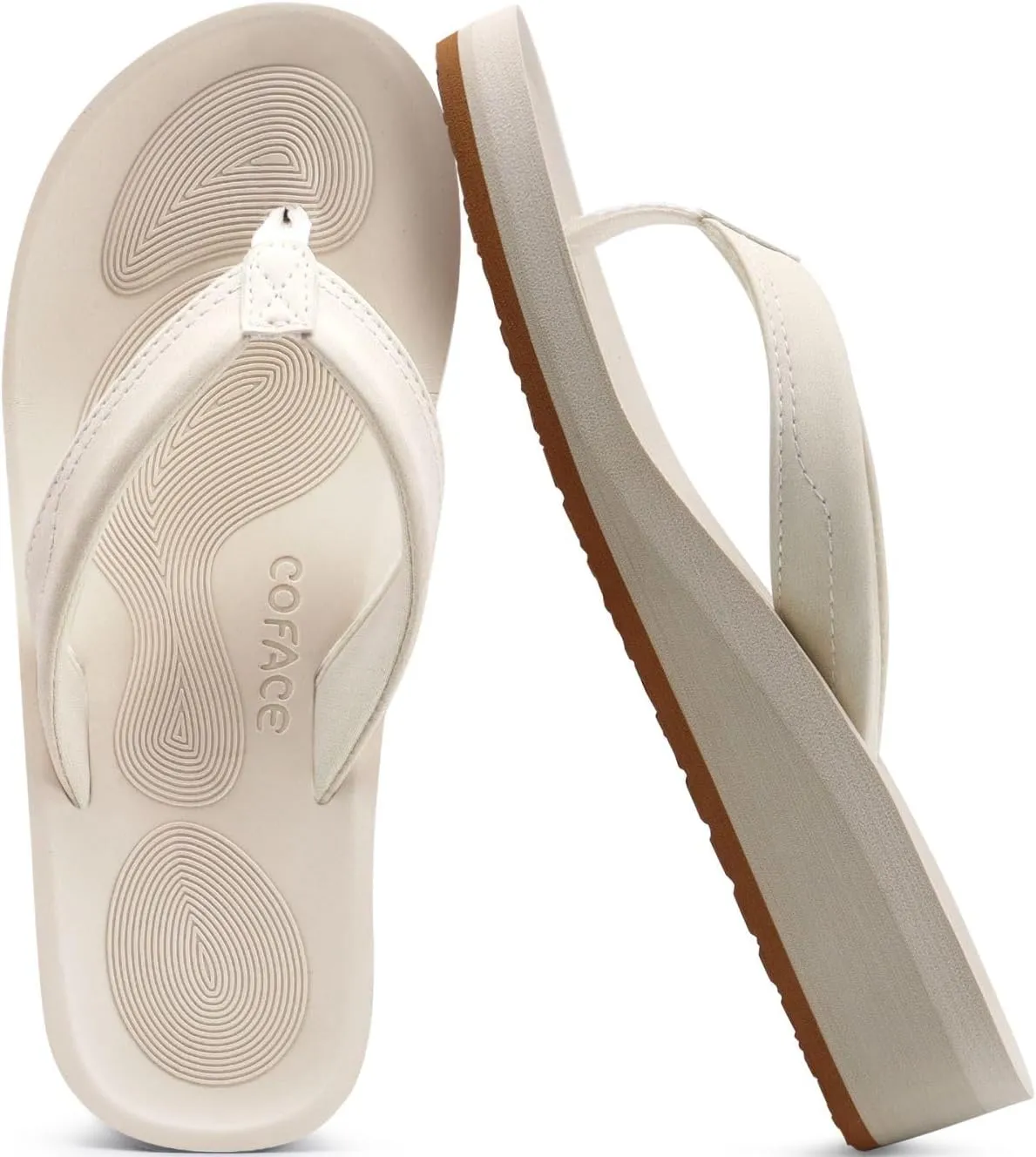 COFACE Flip Flops for Women With Comfortable Arch Support Ladies Fashion Platform Thong Sandals Soft Yoga Mat Sole For Beach/Indoor Outdoor