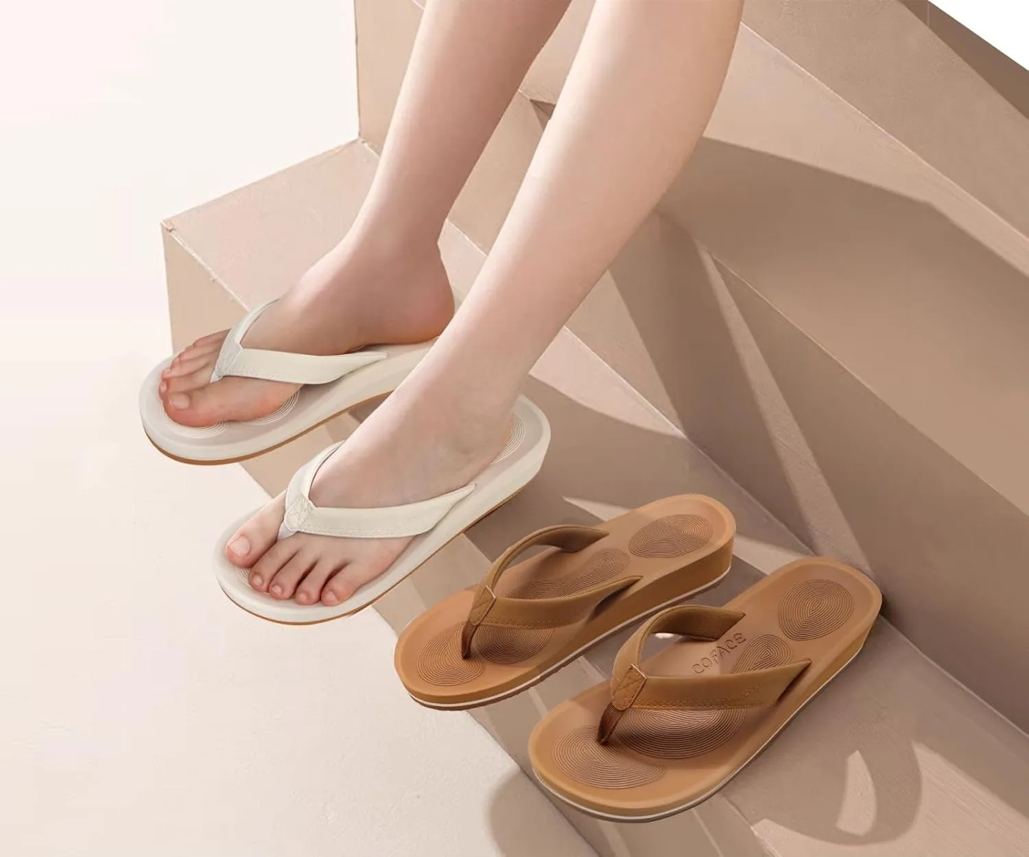 COFACE Flip Flops for Women With Comfortable Arch Support Ladies Fashion Platform Thong Sandals Soft Yoga Mat Sole For Beach/Indoor Outdoor