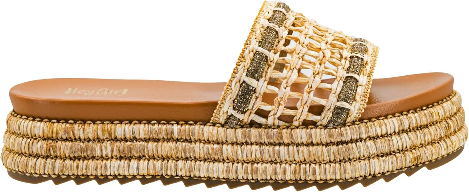 Corkys Footwear Hangover Sandal - Comfortable 1.75-inch Platform and a Soft Insole Designed for All-Day Wear, Chic Raffia Woven Strap and Raffia Wrapped Outsole