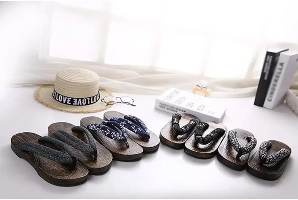 Couples Clogs Slippers,Japanese Traditional Clogs Geta Sandals,Flip-flops Flat Sole Female Sandals Anti- skid Fashion Summer Beach Footwear for Women Girls