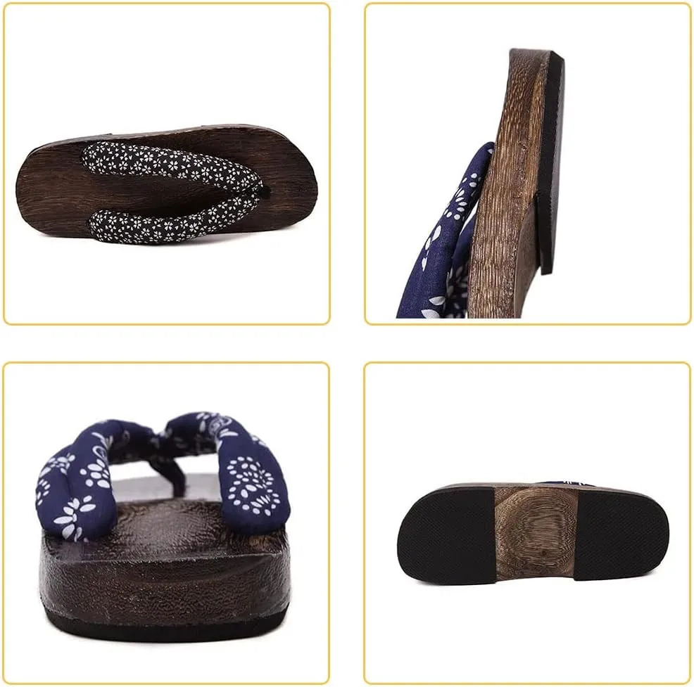 Couples Clogs Slippers,Japanese Traditional Clogs Geta Sandals,Flip-flops Flat Sole Female Sandals Anti- skid Fashion Summer Beach Footwear for Women Girls