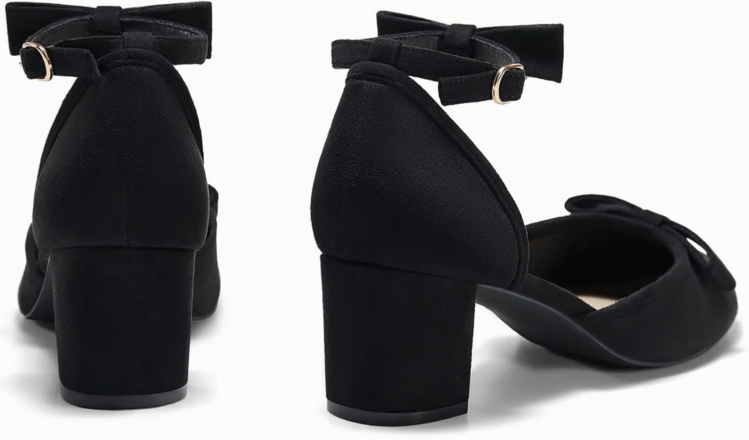Coutgo Womens Chunky Low Heels Bow Closed Toe Ankle Strap Pumps Elegant Wedding Party Dress Shoes