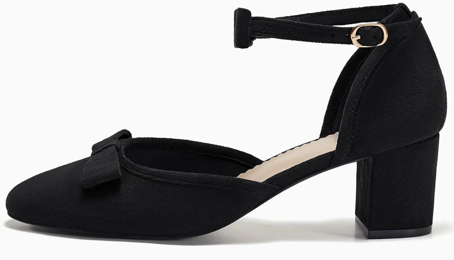 Coutgo Womens Chunky Low Heels Bow Closed Toe Ankle Strap Pumps Elegant Wedding Party Dress Shoes