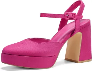 Coutgo Women's Chunky Platform High Heels Closed Toe Ankle Strap Pumps Wedding Party Dress Shoes