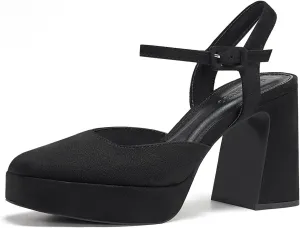 Coutgo Women's Chunky Platform High Heels Closed Toe Ankle Strap Pumps Wedding Party Dress Shoes