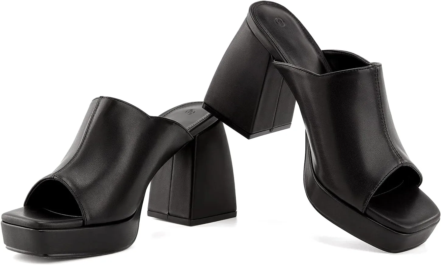 Coutgo Womens Chunky Platform Mules Sandals Slip On Block Heels Square Toe High Heeled Dress Shoes