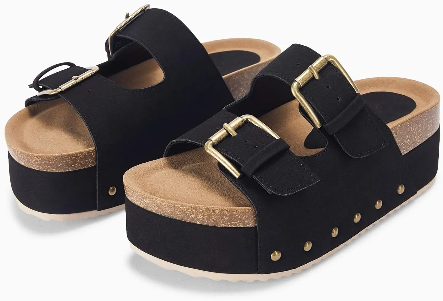 Coutgo Women's Cork Platform Sandals Slip on Mules and Clogs Double Buckle Straps Summer Shoes