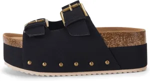 Coutgo Women's Cork Platform Sandals Slip on Mules and Clogs Double Buckle Straps Summer Shoes