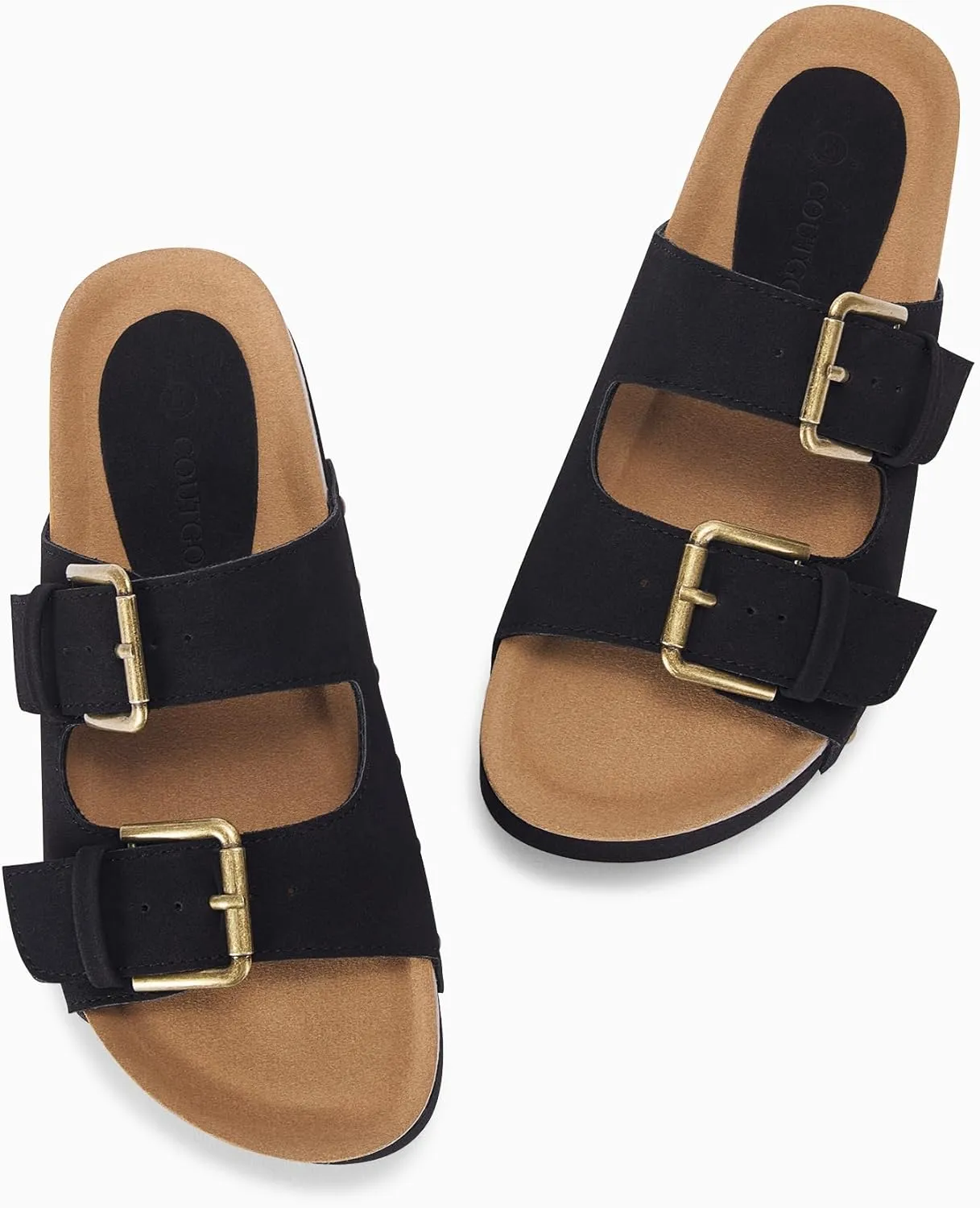 Coutgo Women's Cork Platform Sandals Slip on Mules and Clogs Double Buckle Straps Summer Shoes