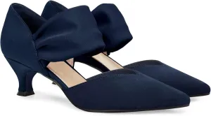 Coutgo Womens Low Kitten Heel Dress Shoes Pointed Toe Slip on Ankle Strap Cutout Elegant Party Wedding Pumps
