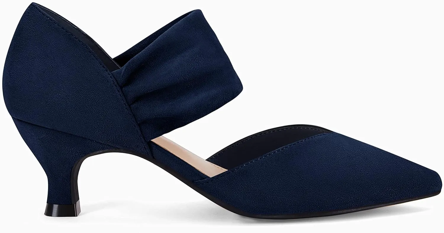 Coutgo Womens Low Kitten Heel Dress Shoes Pointed Toe Slip on Ankle Strap Cutout Elegant Party Wedding Pumps