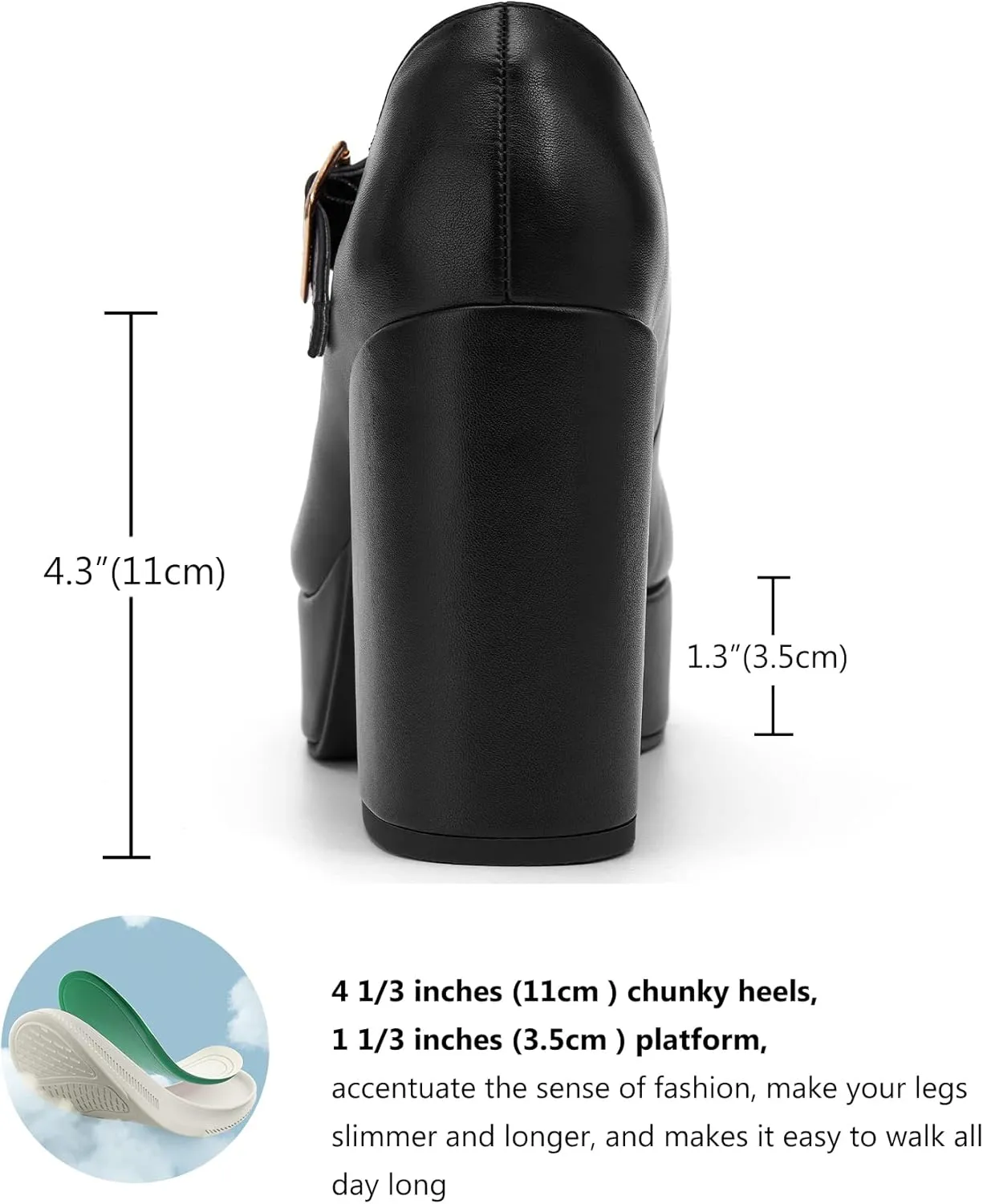 Coutgo Women's T-Strap Round Toe Platform Heels Chunky Heel Patent Mary Jane Dress Shoes