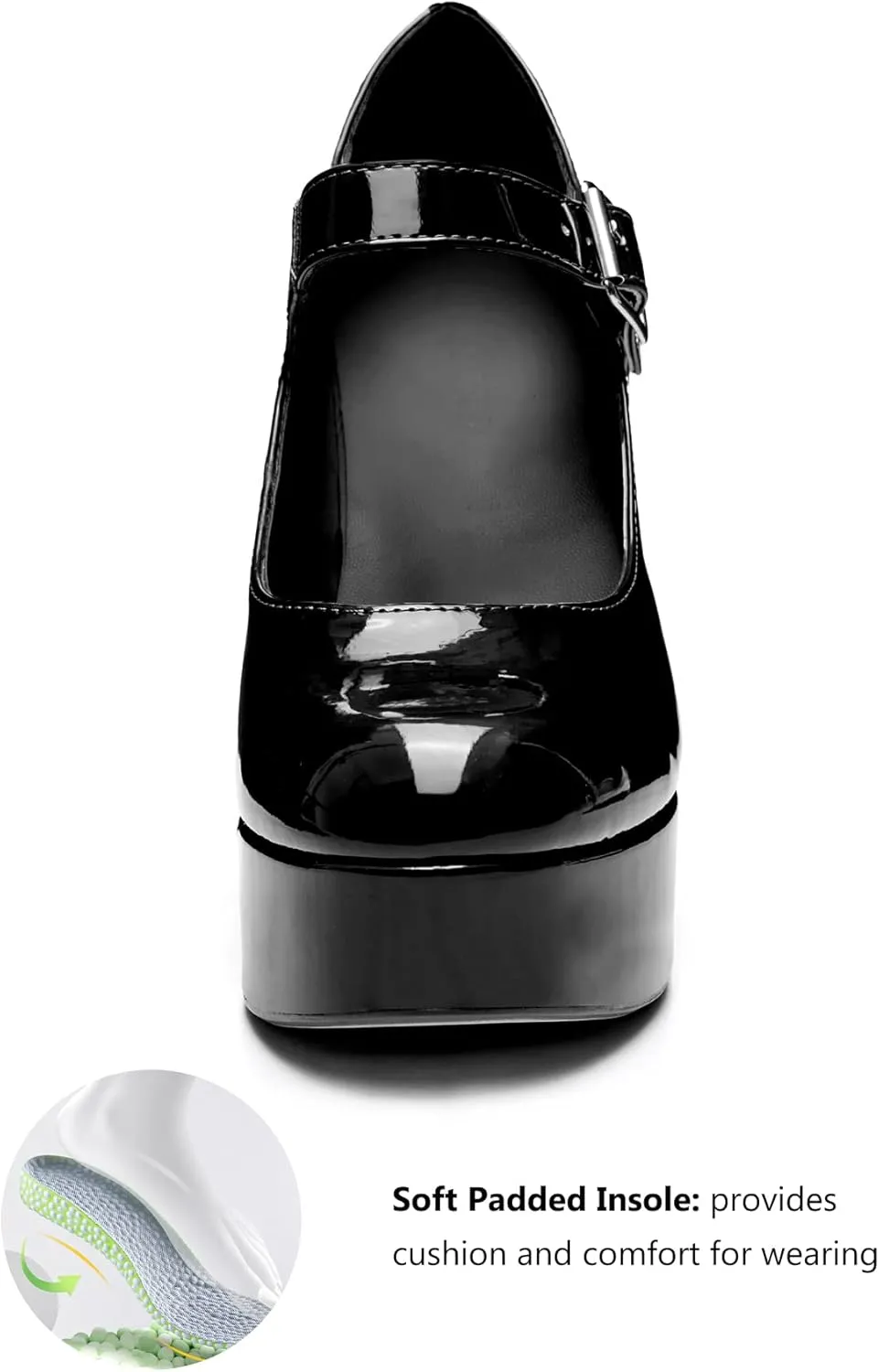 Coutgo Women's T-Strap Round Toe Platform Heels Chunky Heel Patent Mary Jane Dress Shoes