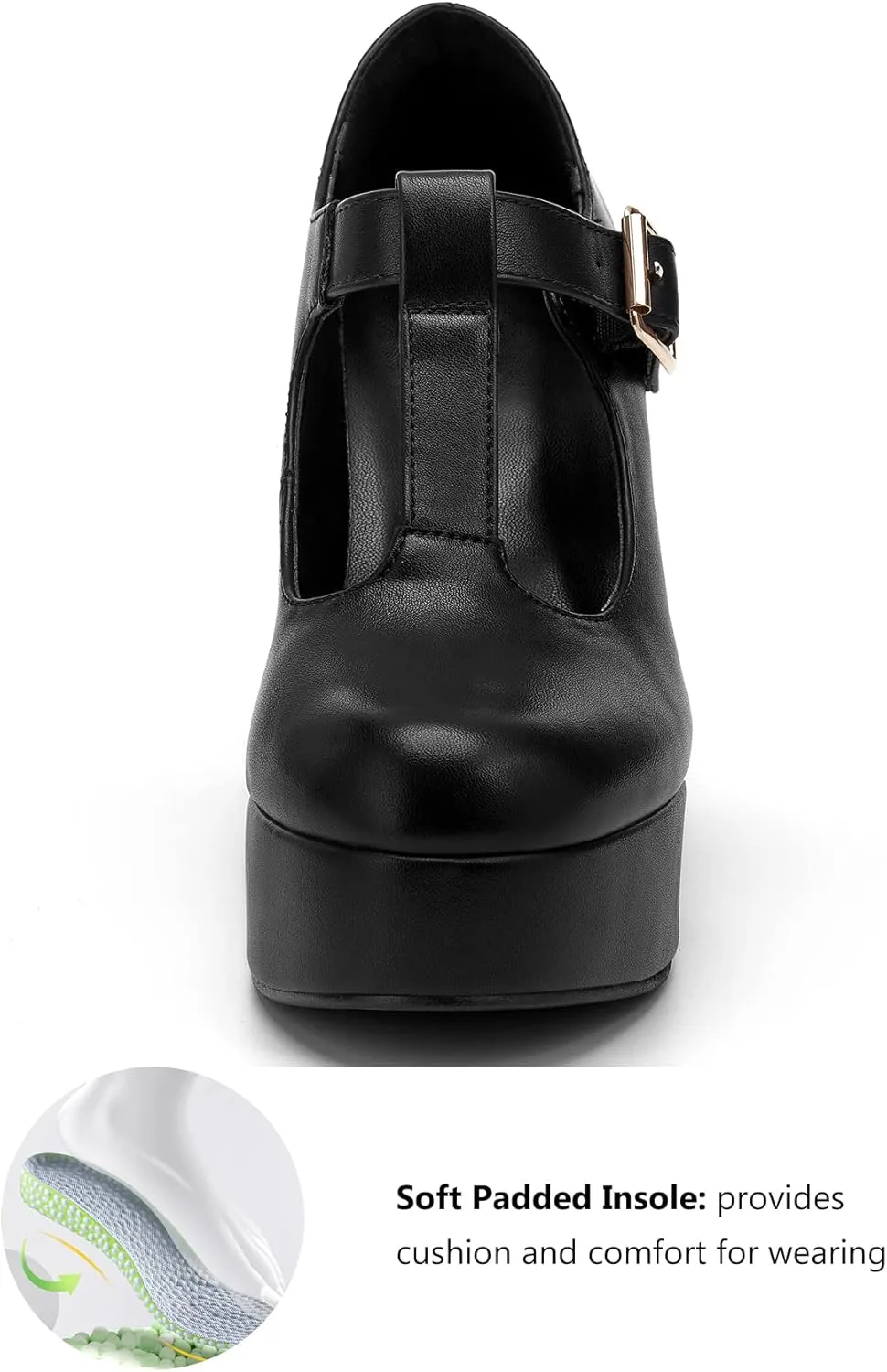 Coutgo Women's T-Strap Round Toe Platform Heels Chunky Heel Patent Mary Jane Dress Shoes