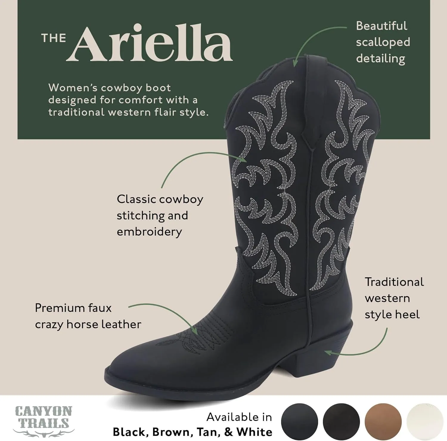 Cowboy Boots for Women - Classic Embroidery Traditional Style Cowgirl Boots, Comfortable Western Boots