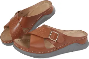 Criss Cross Slippers for Women Vintage Platform Wedge Slip On Casual Shoes Dressy Summer Sandals for Beach Vacation Ladies Outdoor Shoes Comfortable Footbed Sandals Open Toe Wide Width 2025 Fashion