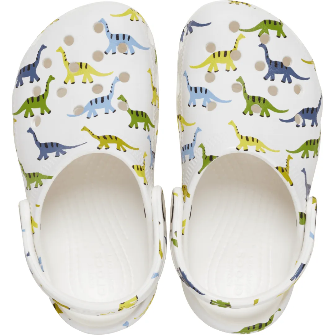 Crocs Classic Character Print Dinosaur Boys Clog - White