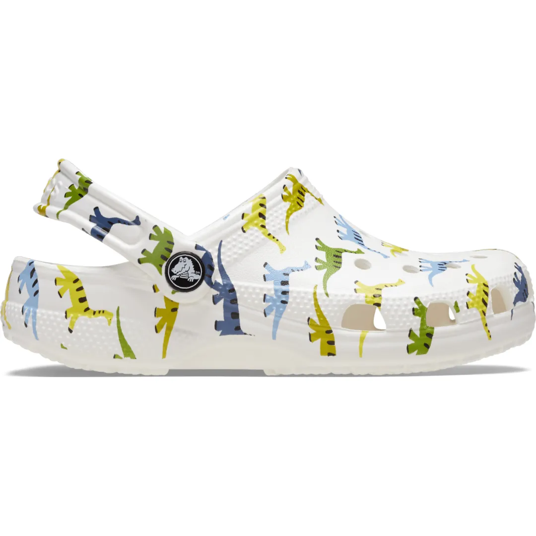 Crocs Classic Character Print Dinosaur Boys Clog - White