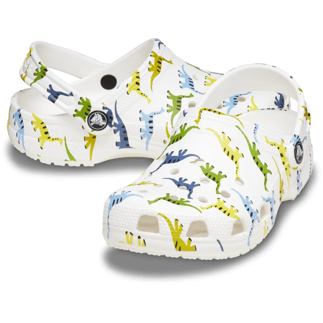 Crocs Classic Character Print Dinosaur Boys Clog - White