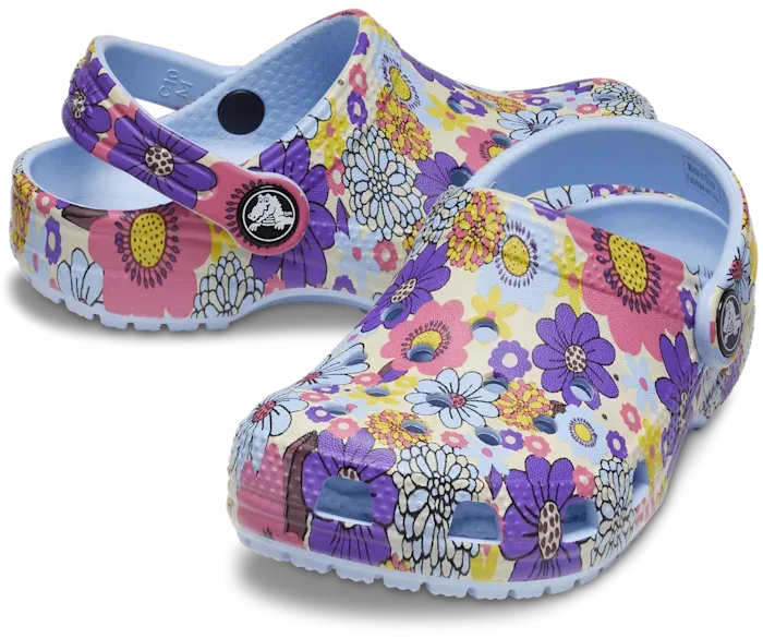 Crocs Classic Retro Floral Clog Kids Blue Calcite