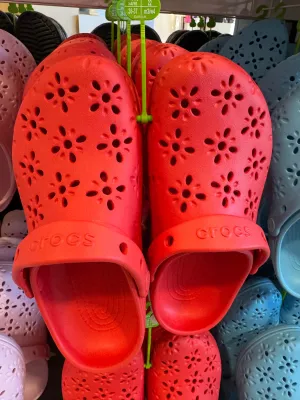 Crocs Women Classic Floral Cut-Out Clog In Cherry Red (Pre-Order)