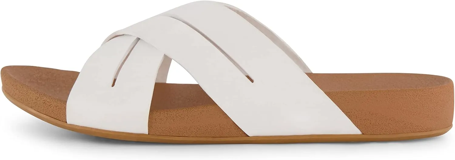 CUSHIONAIRE Women's Jackie cross band footbed slide sandal  Comfort Foam