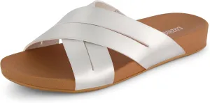 CUSHIONAIRE Women's Jackie cross band footbed slide sandal  Comfort Foam