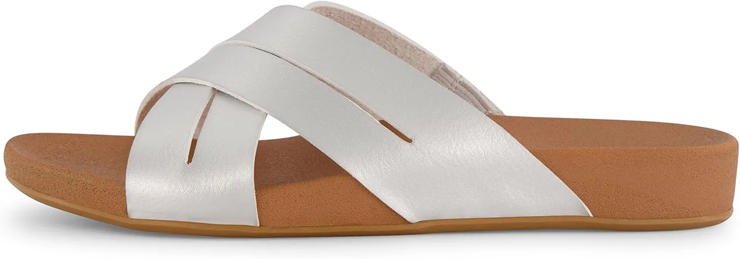 CUSHIONAIRE Women's Jackie cross band footbed slide sandal  Comfort Foam