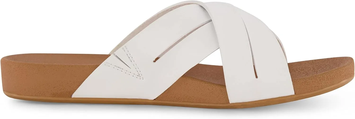 CUSHIONAIRE Women's Jackie cross band footbed slide sandal  Comfort Foam