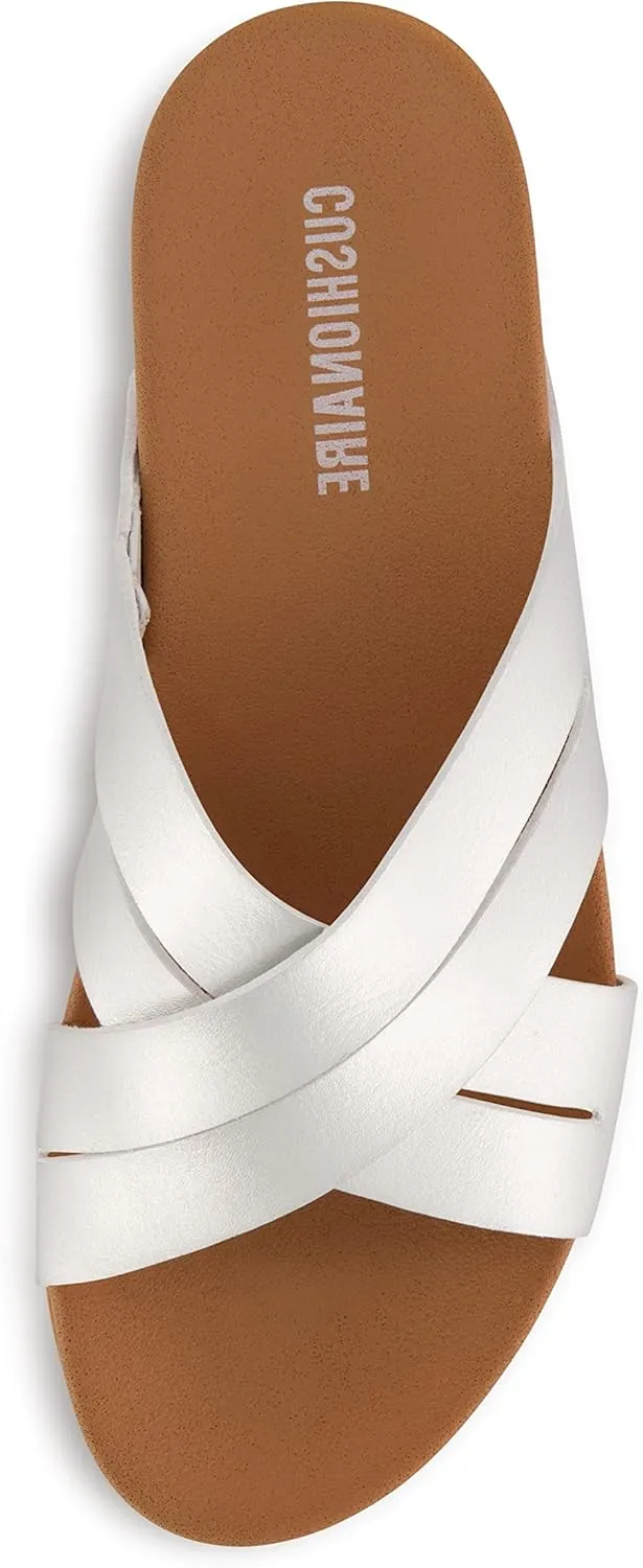 CUSHIONAIRE Women's Jackie cross band footbed slide sandal  Comfort Foam
