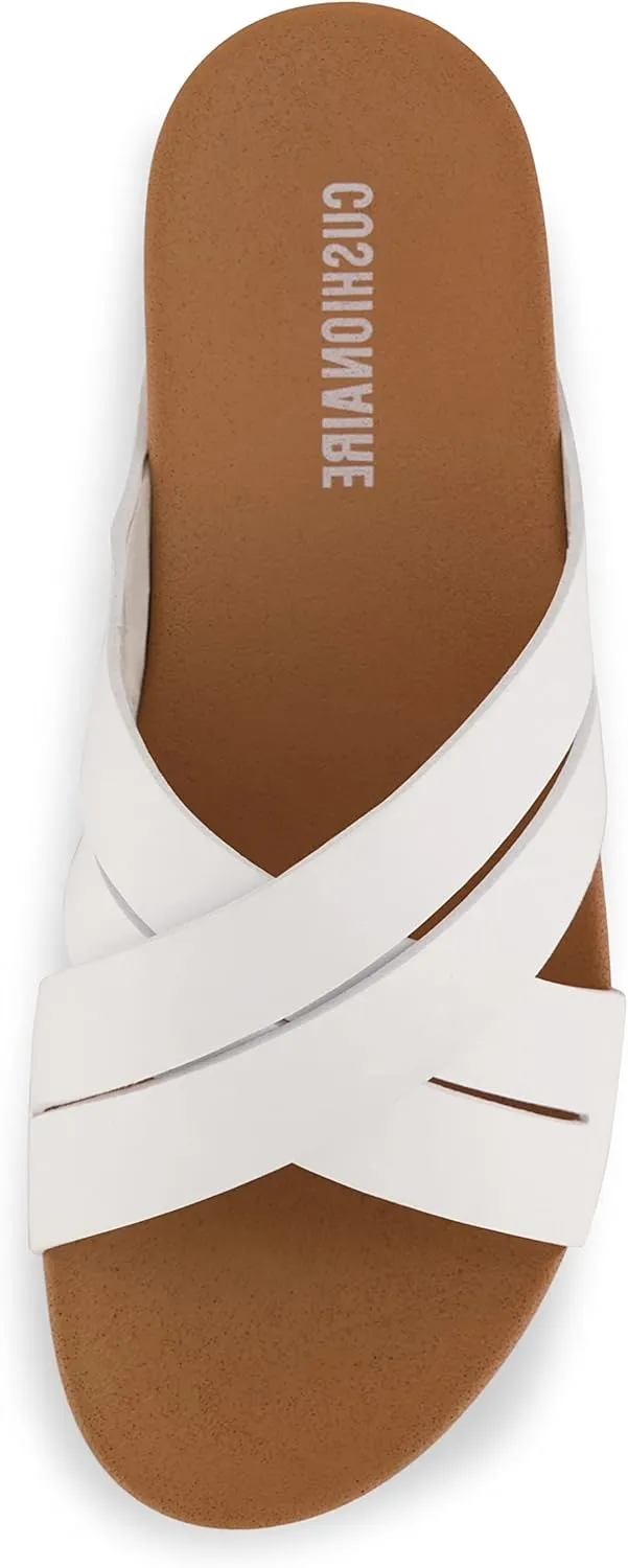 CUSHIONAIRE Women's Jackie cross band footbed slide sandal  Comfort Foam