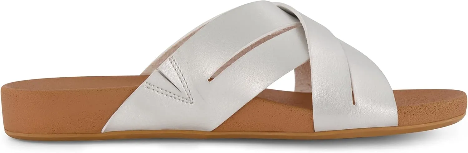 CUSHIONAIRE Women's Jackie cross band footbed slide sandal  Comfort Foam