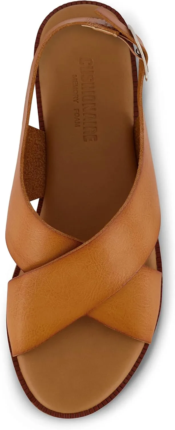 CUSHIONAIRE Women's Lake cross band sandal  Memory Foam