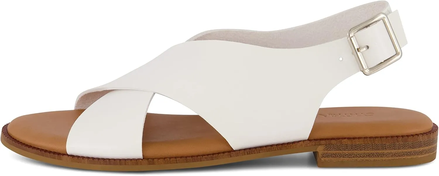 CUSHIONAIRE Women's Lake cross band sandal  Memory Foam