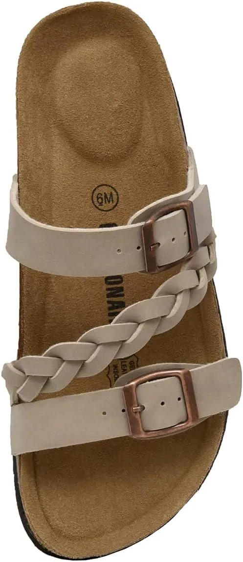 CUSHIONAIRE Women's Lizzy Cork Footbed Sandal - Comfortable, Adjustable Straps, Arch Support, Wide Widths Available, Boho Chic Summer Slides