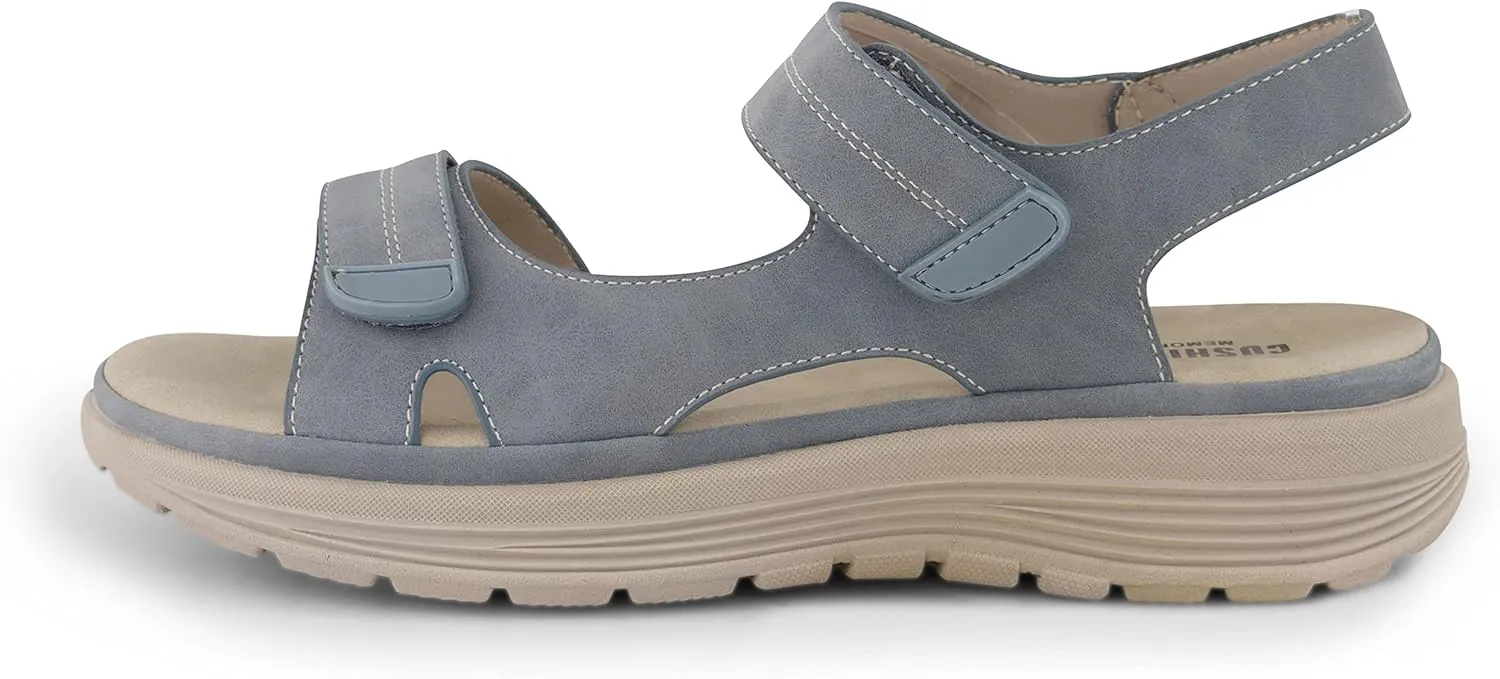 CUSHIONAIRE Women's Magee comfort footbed outdoor sandal with adjustable strap and  Memory Foam, Wide Widths Available