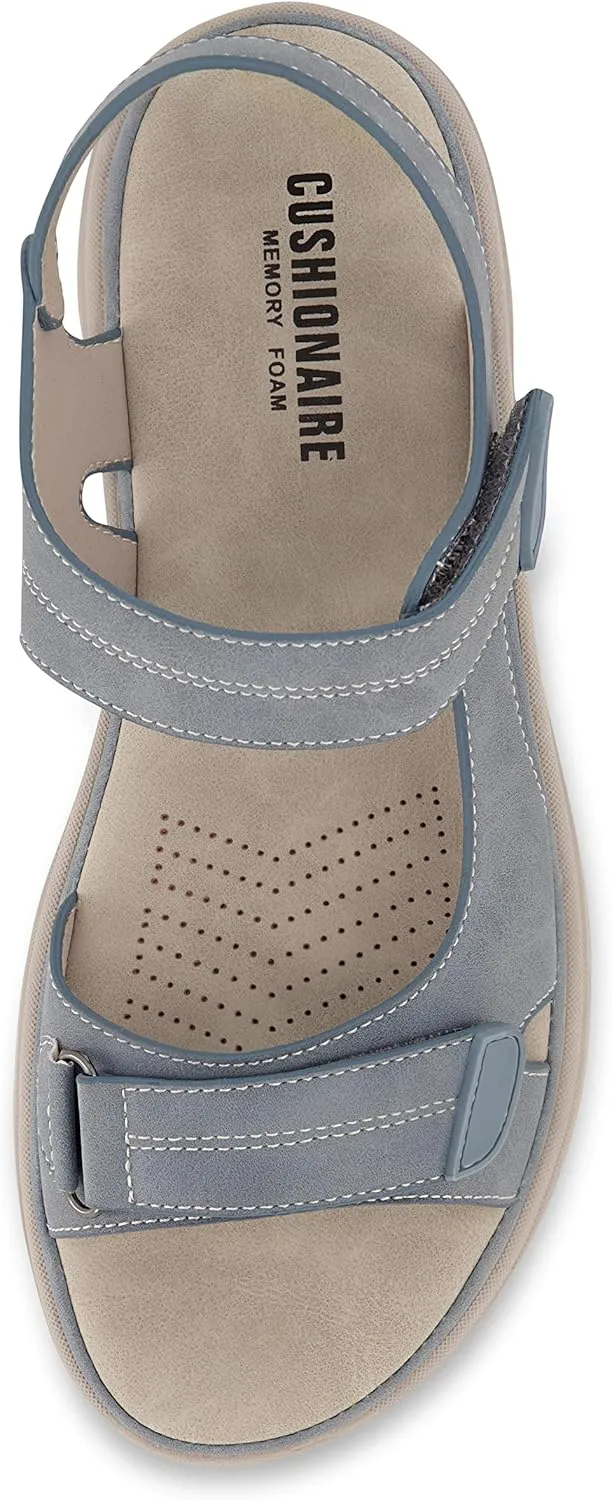CUSHIONAIRE Women's Magee comfort footbed outdoor sandal with adjustable strap and  Memory Foam, Wide Widths Available