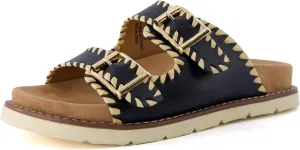CUSHIONAIRE Women's Wyatt whipstitch footbed sandal with  Comfort, Wide Widths Available